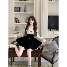 批发【一个叁】古堡千金 法式少女<b class='q'>连衣裙</b>波点高级千金假两件