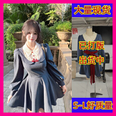 批发假两件<b class='q'>波点</b>印花绑带呢子<b class='q'>连衣裙</b>女收腰千金风裙