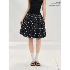 批发POPWEST丨波点半身裙夏季低腰宽松显瘦休闲百搭a字中长裙