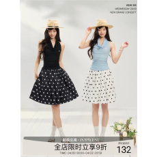 批发POPWEST丨原创美式辣妹修身荡领挂脖夏季无袖背心显瘦上衣