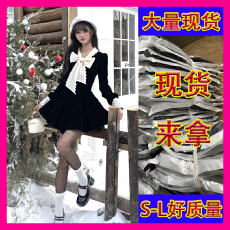 批发越韩小鱼 松露黑巧 复古法式小香黑色丝绒连衣裙女蕾丝拼接<b class='q'>公主裙</b>