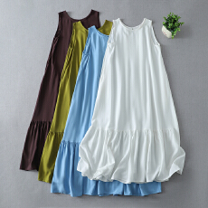 2026新款三亚海岛绝美海边沙滩无袖背心度假风棉麻连衣裙显瘦外贸