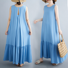 批发实拍2026新款圆领无袖背心裙度假风大码宽松设计感<b class='q'>连衣裙</b>