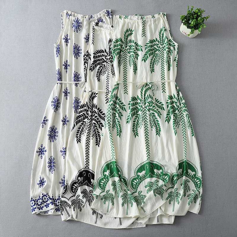 실사 빅 사이즈 여성 여름 민소매 레이스업 드레스 해변가 휴가 여행 롱 스커트 대외 무역 수출