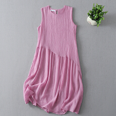 批发<b class='q'>实拍</b> 2026夏松弛感宽松背心连衣裙无袖棉麻中长裙樱花粉国风中式