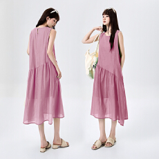 批发实拍2026棉纱透气<b class='q'>连衣裙</b>文艺复古不规则中长裙