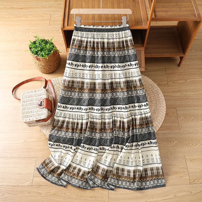 실사 보헤미안 휴가 바람 레트로 민족 스타일 큰 진자 허리밴드 반신 스커트 봄 여름 새로운
