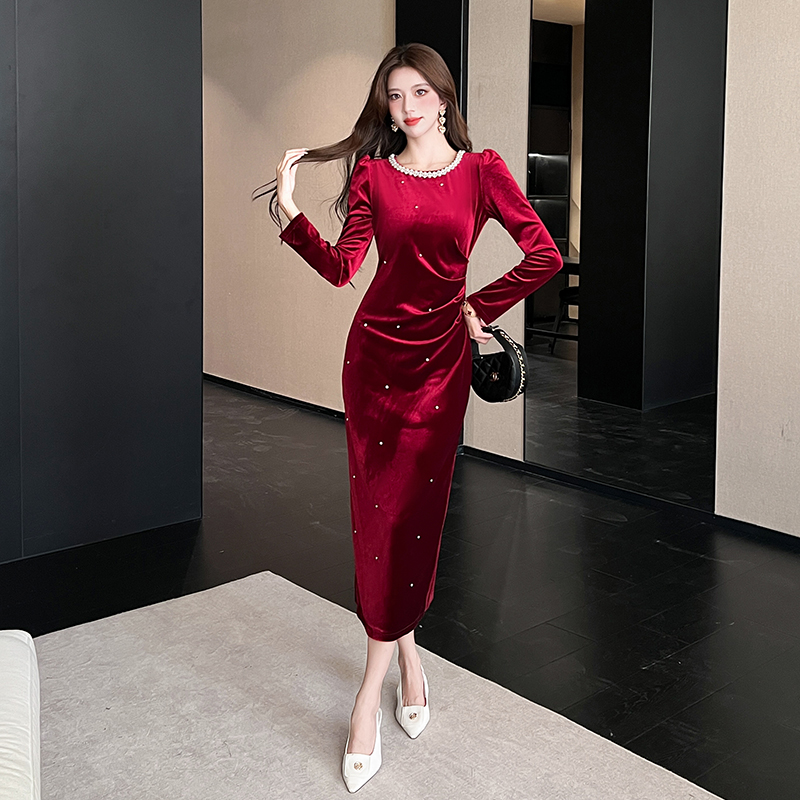 MY13865# 女裝貨源新款时尚秋季金丝绒长裙包臀连衣裙女裝貨源服裝批發...