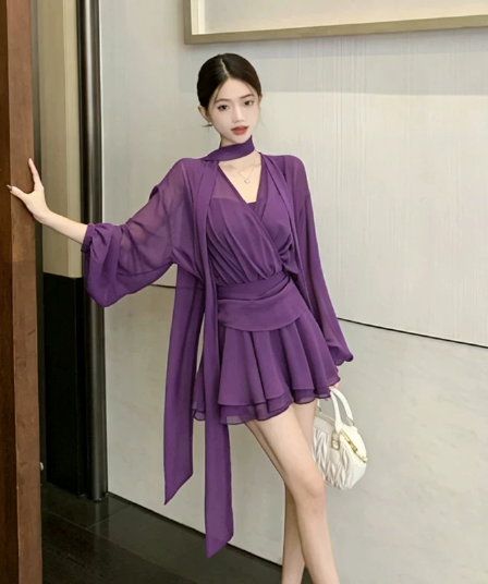 인터넷 유명인 새로운 2026 가을 패션 품격 긴팔 V넥 드레스