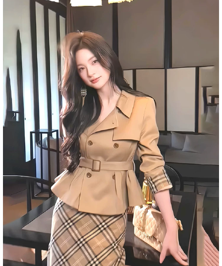 인터넷 유명인 새로운 2026 가을 맨위 체크무늬 치마 세트 투피스 세트