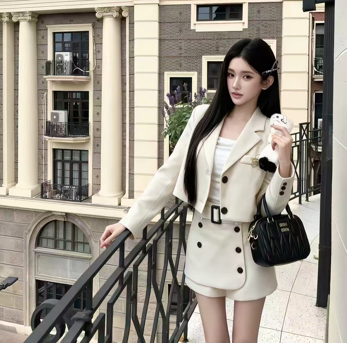网红新款秋季时尚短外套双排扣短裙套装两件套 服裝批發女裝批發服飾貨源