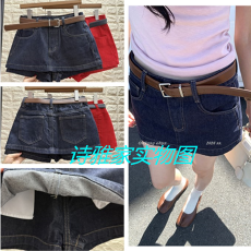 批发区区欧阳'露si同款’辣妹佰搭W！赛诺纺100棉牛仔短裤腰带a字裙裤