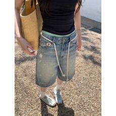 批发区区欧阳'煎妮si服'小男孩牛仔！VTG麻绳系带泼墨低腰牛仔中裤
