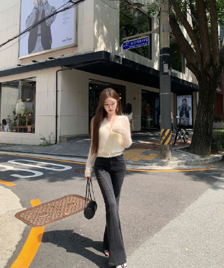 첸 좋은 난 nns 하프 한 바지 레트로 마 오래된 워싱 블랙 곡선 분할선 부츠컷 청바지