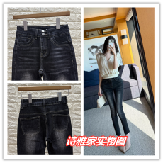 批发Cher 巧儿美腿实录牛仔裤女深灰色中腰<b class='q'>小脚裤</b>修身<b class='q'>弹力</b>九分裤