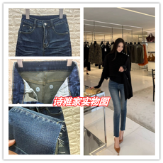 批发5werkwen 古早腿精天菜 复古磨白水洗蓝九分<b class='q'>小脚牛仔裤</b>显瘦铅笔裤