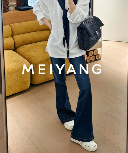 아름다움 대양 meiyang 허리밴드 청바지 라이 카드 폭탄 슬림해 보이는 나팔 바지 작은 50