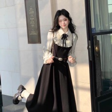 批发<b class='q'>大码</b>胖mm学院风假两件花边蝴蝶结收腰衬衫<b class='q'>连衣裙</b><b class='q'>女</b>显瘦a字长裙子