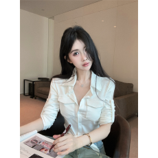批发<b class='q'>实拍</b>春秋POLO领棉弹力设计感长袖可中袖<b class='q'>T</b><b class='q'>恤</b>修身辣妹性感短款<b class='q'>衬衣</b>