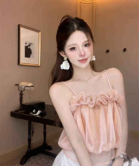실사 여름 새로운 프랑스식 한 단어 레이스 칼라 패치워크 3d 꽃 슬립 몸매 가꾸기 허리 수축 달콤함 맨위