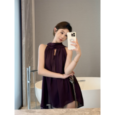 批发实拍夏季纯欲风圆领拼接<b class='q'>宽松</b>中长款洋气无袖可两面穿套头<b class='q'>雪纺衫</b>