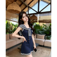 批发实拍夏季法式V领拼接收腰撞色吊带短裙配披肩性感辣妹针织连衣裙