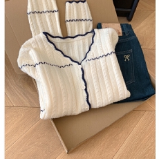 白色V领温柔针织开衫女秋季新款韩系简约风长袖上衣打底衫外套