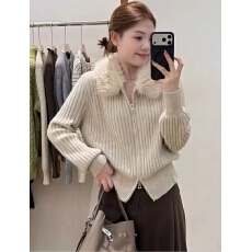 批发慵懒风毛领针织开衫女2025新款秋冬百搭软糯毛衣外套<b class='q'>短</b>款打底上衣