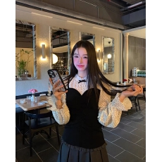 批发韩系少女拼接假两件<b class='q'>波点</b><b class='q'>衬衫</b>2026甜美风复古收腰<b class='q'>雪纺</b>衫女