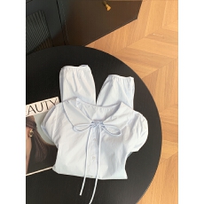 批发韩系甜美减龄系带衬衫女春季新款荷叶边下摆长袖衬衣上衣