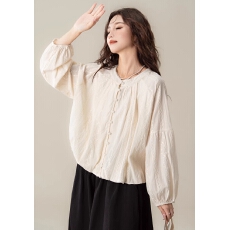 批发法式复古白色刺绣圆领<b class='q'>长袖</b><b class='q'>衬衫</b>女春季新款宽松显瘦温柔风气质上衣