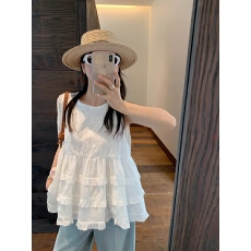 批发白色<b class='q'>娃娃衫</b>女2025夏季<b class='q'>韩版</b>宽松刺绣减龄背心衬衫chic上衣