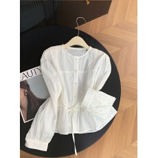 批发法式白色<b class='q'>长袖</b>短款<b class='q'>衬衫</b>女夏2026年新款设计感小众别致系绳<b class='q'>衬衣</b>上衣