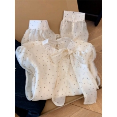 批发设计感法式白色波点<b class='q'>衬衫</b>上衣女早春季2026新款蝴蝶结<b class='q'>长袖</b><b class='q'>衬衣</b>上衣