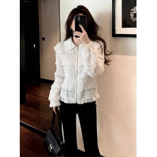 批发白色复古风<b class='q'>蕾丝</b>拼接上衣女2026春季新款娃娃领拉链长袖<b class='q'>短外套</b>
