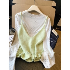 批发木耳花边针织吊带背心女<b class='q'>春</b>百搭糖果色系叠穿外搭