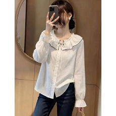 批发甜美小清新圆点荷叶领<b class='q'>长袖</b><b class='q'>衬衫</b>女装春季2026新款洋气减龄宽松上衣