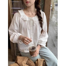 批发法式娃娃领系带衬衫女早秋2026新款气质绝美宽松百搭长袖上衣