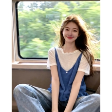 批发<b class='q'>甜美</b>荷叶边吊带短袖两件套女夏季新款超好看叠穿上衣