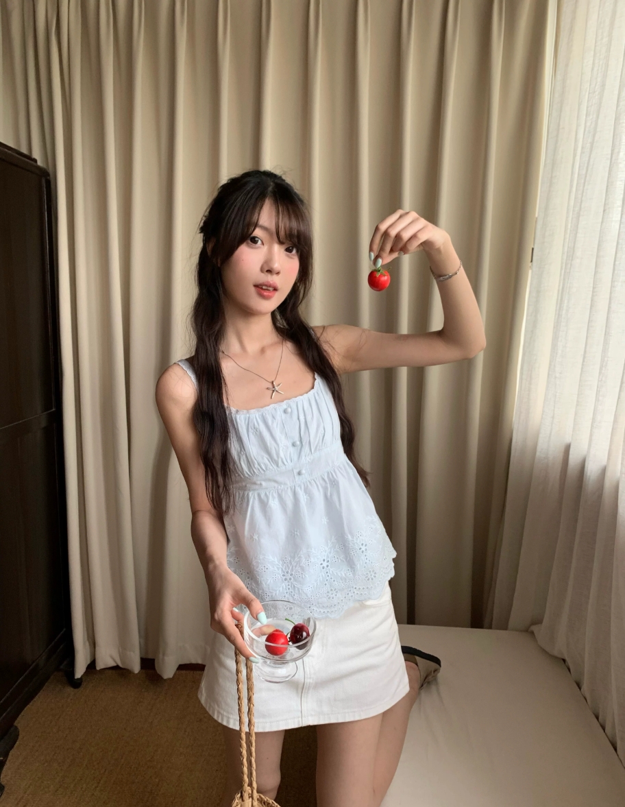 무거운 작업 홀로우 아웃 자수 캐미솔 레이스 레이스 허리 수축 여성 여름 맨위