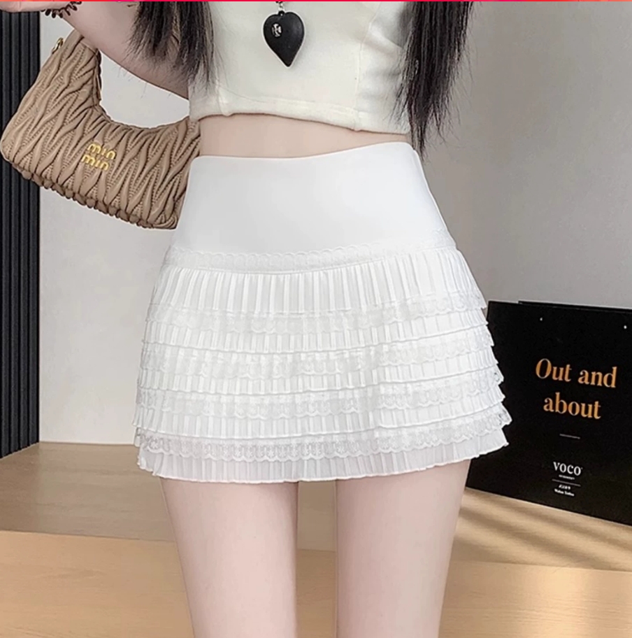 봄 새로운 순수한 욕망 바람 달콤한 핫걸 층 레이스 레이스 반신 스커트 여성 노출 방지 타이트 스커트 미니 스커트