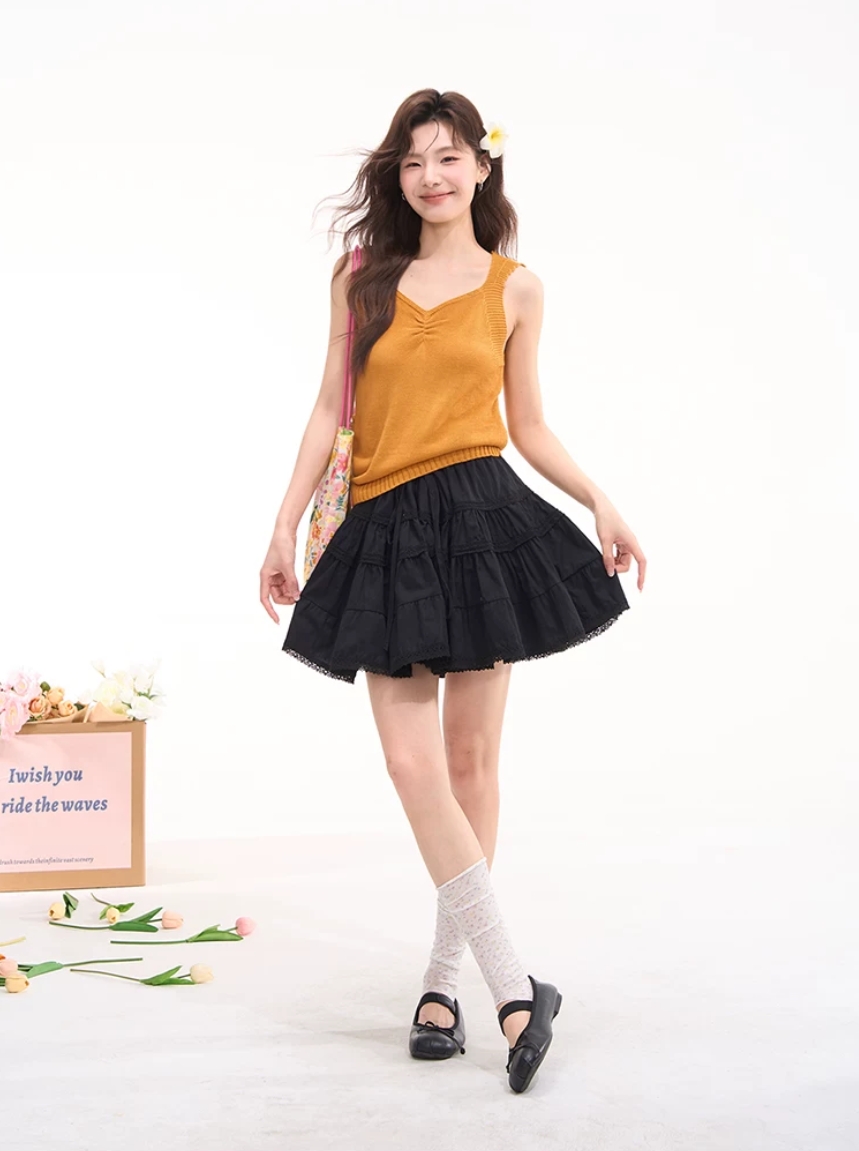 한 부서 레이스 레이스 허리밴드 레이스업 케이크 드레스 여성 여름 슈퍼 요정 하이웨이스트 표지 넓적 다리 슬림해 보이는 노출 방지 미니 스커트