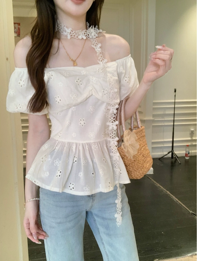 부드러운 바람 외국 가스 Chic 연령 감소 거품 소매 셔츠 여름 슬림해 보이는 한 부서 달콤함
