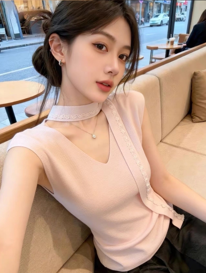 V넥 리본 행침 목 작은 날다 소매 짠 셔츠 여성 여름 새로운 품격 고유 한 아름다운 맨위