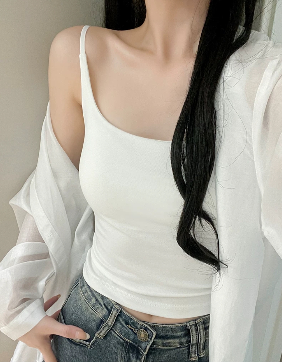 캐미솔 여름 모달 면 벨트 가슴 패드 외출용 아름다움 뒤로 브래지어 하나 속옷 만나는 인사이드 잡아라. 의류