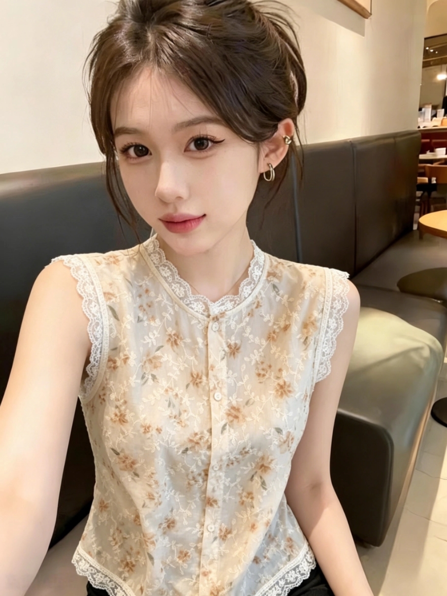 품격 꽃무늬 레이스 조각 민소매 조끼 여성 여름 새로운 고급 센스 아름다운 맨위