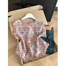 批发韩式碎花木耳边立领马甲女夏季新款宽松显瘦减龄百搭上衣小衫
