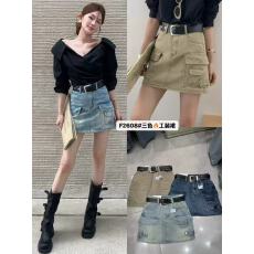 批发辣妹风高腰牛仔短裙女 工装口袋设计感显瘦防走光A字半身裙