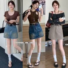 批发2026新款复古闪钻牛仔裙裤女高腰显瘦防走光A字短裙甜辣半身裙