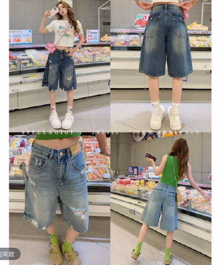 sg 양 에 따르면 샨 ss 레트로 워싱 스트레이트 찢어진 부분 5 점 청바지 k-20260644